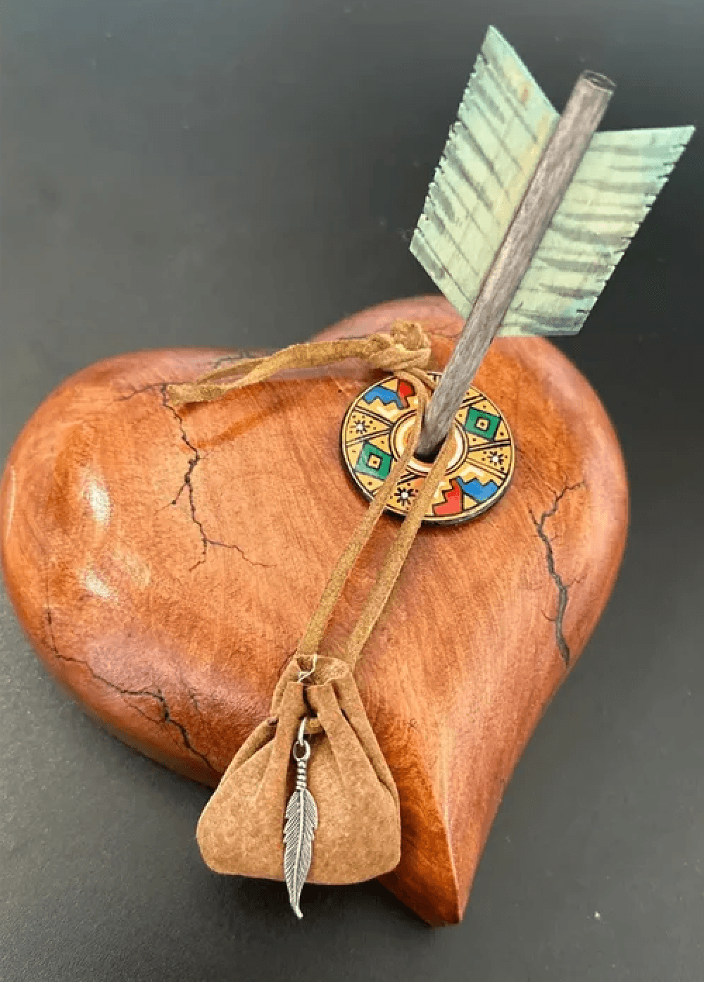 Alligator Juniper Heart with Arrow and Medicine Bag