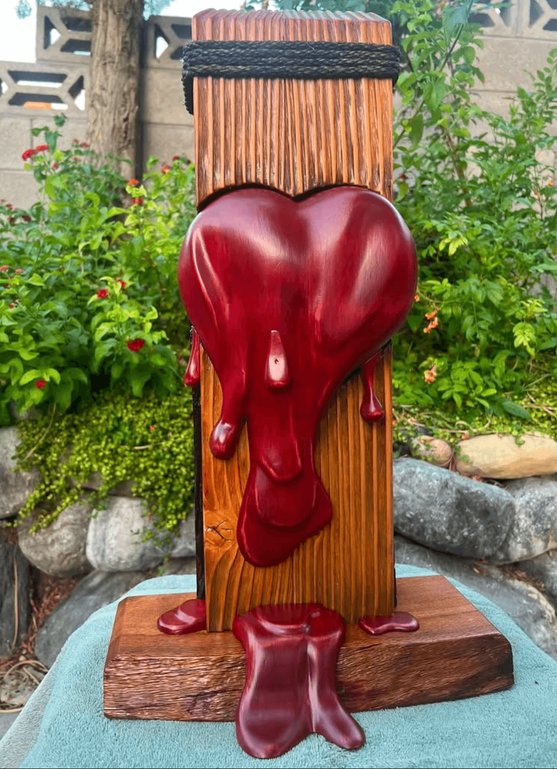 Melting Heart Carved in Alligator Juniper Wood